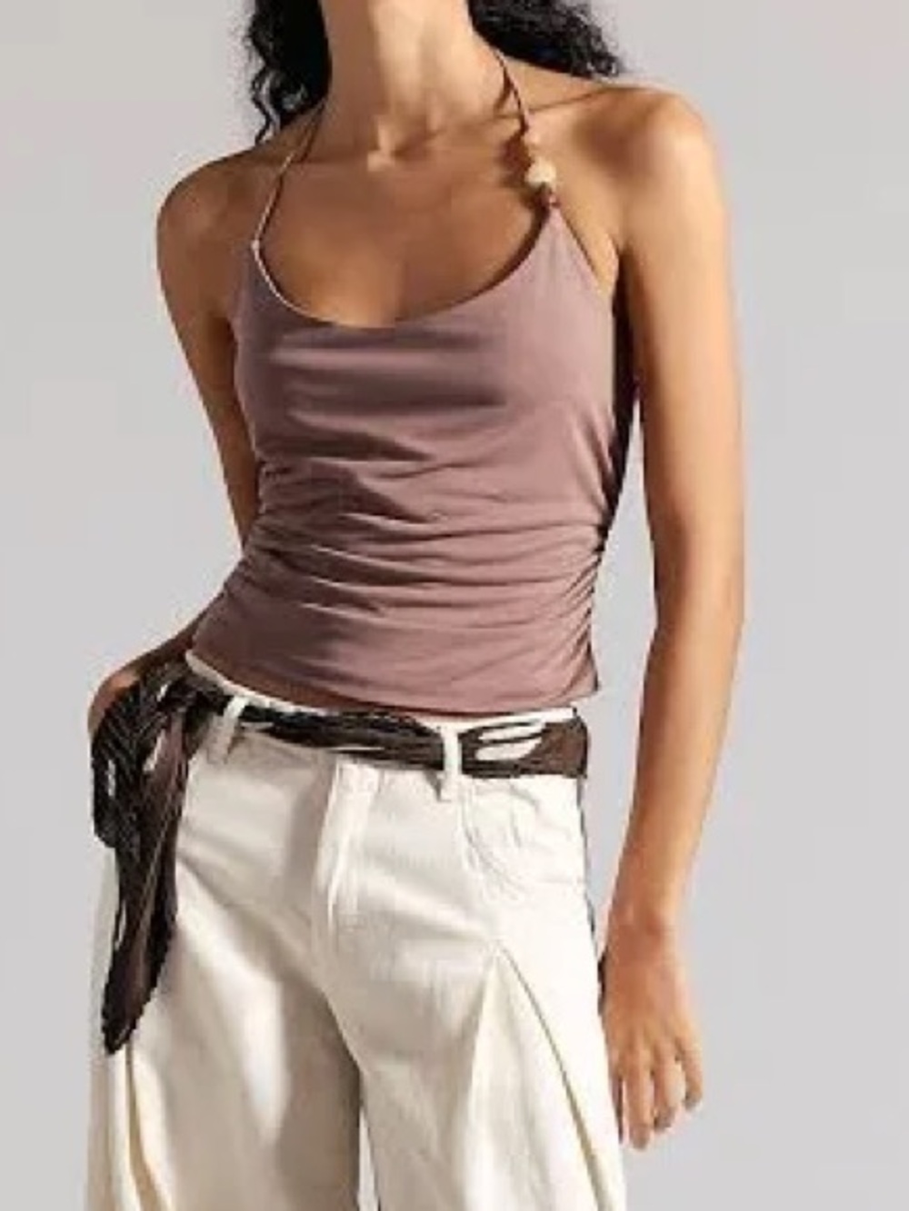 Free People Mauve Brown Halter Camisole with Bead Detail